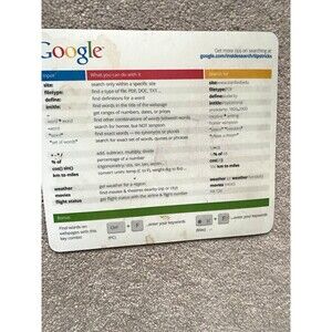 Google Search Tips & Shortcuts Quick Reference Card Mouse Pad. Vintage 90s